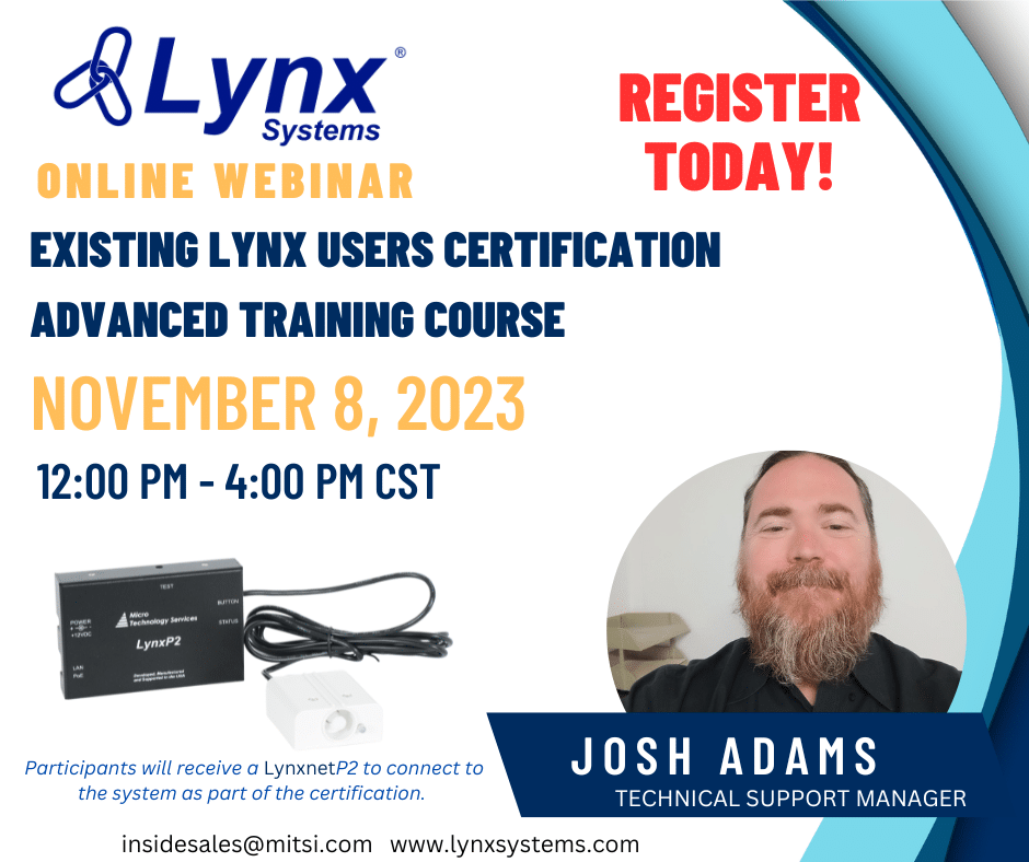 Existing Lynx Users Certification Advanced Training Course: November 8