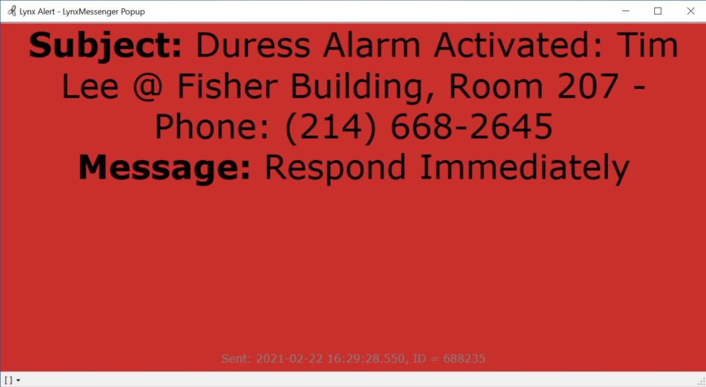 Lynx Alert Duress Alarm Activated | LynxMessenger